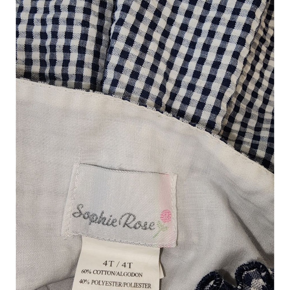 Girls Sophie Rose Navy White Gingham Red Star Casual Dress 4T - Picture 2 of 2